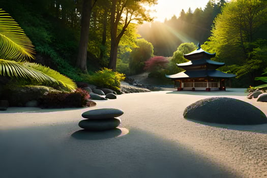 a japanese pagoda in the middle of a forest. AI-Generated photo