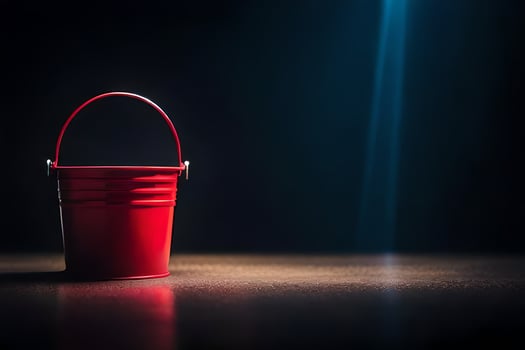 a red bucket on a dark floor. AI-Generated photo