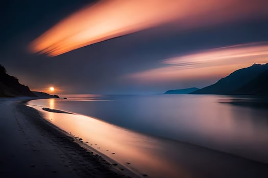 a long exposure photograph of a beach at night. AI-Generated photo