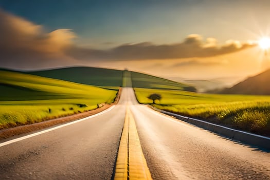 road to the sunset. AI-Generated photo