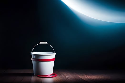 a bucket with a light shining on it. AI-Generated photo