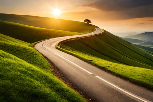 the road to the sunset. AI-Generated photo