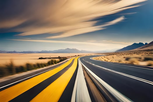a long, empty road with yellow lines. AI-Generated photo