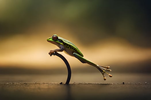 a frog is sitting on top of a stick. AI-Generated photo