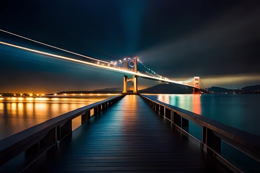 a long exposure photo of a bridge at night. AI-Generated