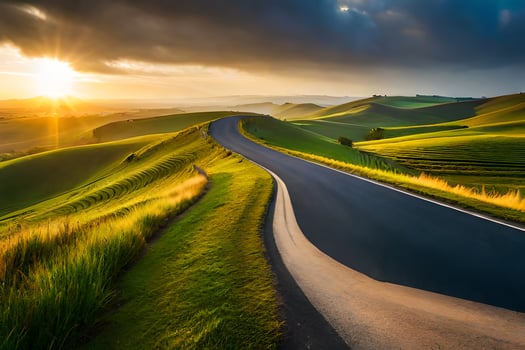 the road to the sunset. AI-Generated photo