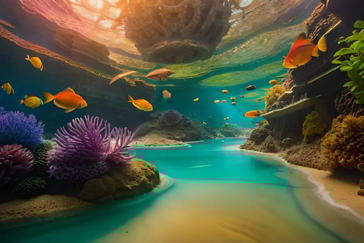 an underwater scene with coral and fish. AI-Generated photo