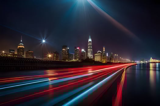 a long exposure photograph of a city skyline at night. AI-Generated photo