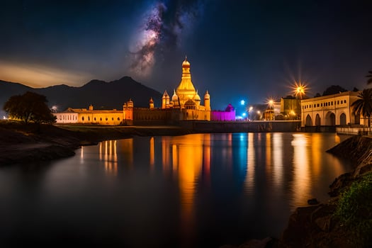 the milky way over the city of myanmar. AI-Generated photo