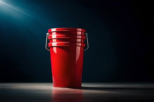 a red bucket on a dark floor. AI-Generated photo