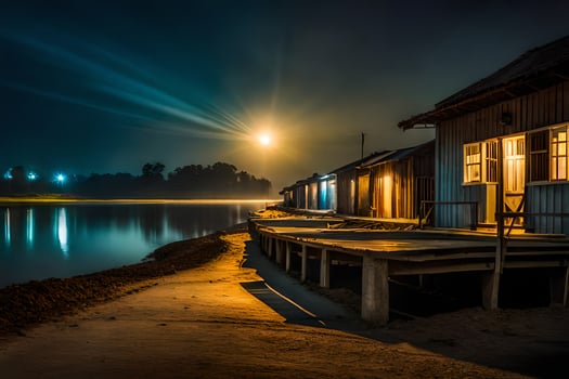 photo wallpaper the moon, water, the night, the lake, the dock, the boats,. AI-Generated