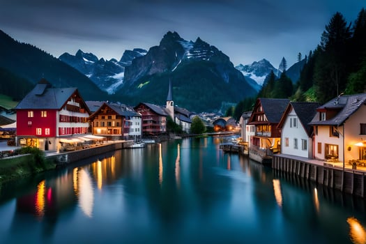 the town of altenburg in the alps at night. AI-Generated photo