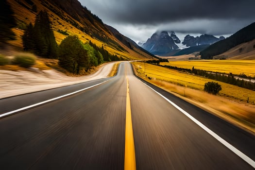 a long exposure photo of a road in the mountains. AI-Generated