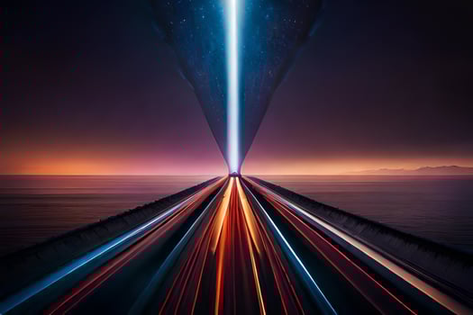 a long exposure photo of a road with lights and a long exposure. AI-Generated