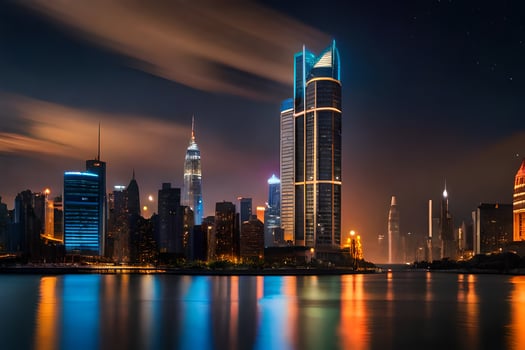 the city skyline at night in dubai. AI-Generated photo