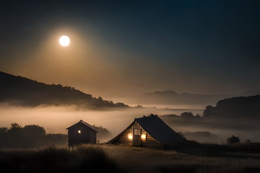 photo wallpaper the moon, fog, the sky, the mountains, the moon, the fog,. AI-Generated