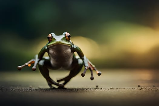 a frog is standing on its hind legs. AI-Generated photo