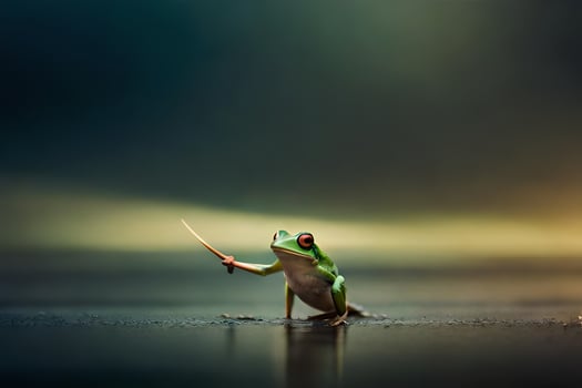 a frog with a stick in its mouth. AI-Generated photo
