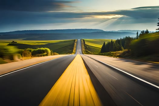a long road with a yellow line in the middle. AI-Generated photo