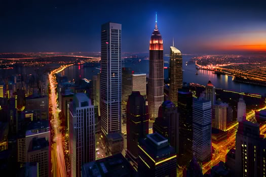 the city skyline at night with lights on. AI-Generated photo