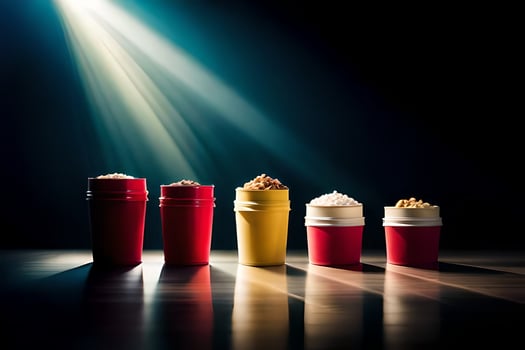 a row of cups with different types of food. AI-Generated photo