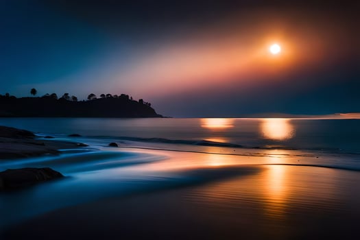 the moon rises over the ocean and the waves. AI-Generated photo