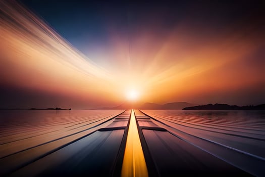 a boat is sailing across the ocean at sunset. AI-Generated photo