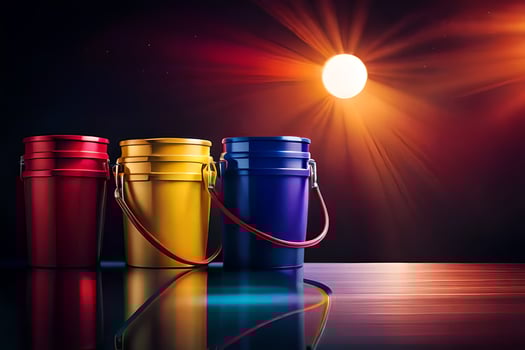 three buckets with bright lights in the background. AI-Generated photo