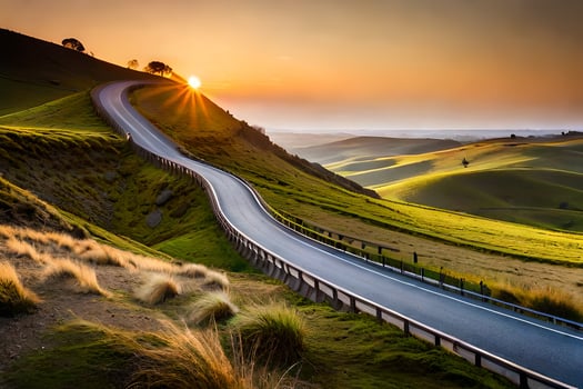 the road to the sunset. AI-Generated photo