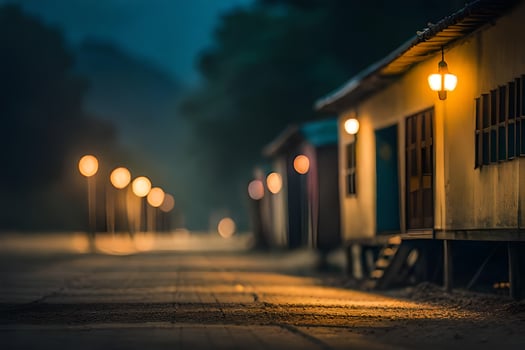 photo wallpaper the night, houses, the street, the light, the street, the light,. AI-Generated
