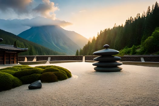 a japanese garden with rocks and trees. AI-Generated photo