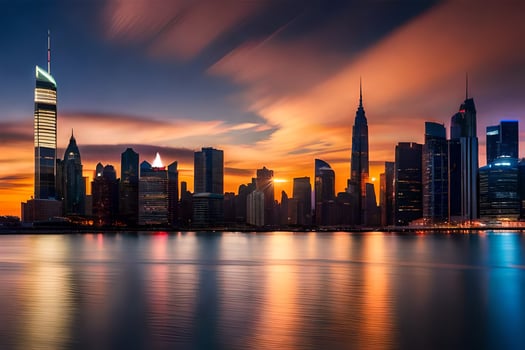 the city skyline at sunset in dubai. AI-Generated photo