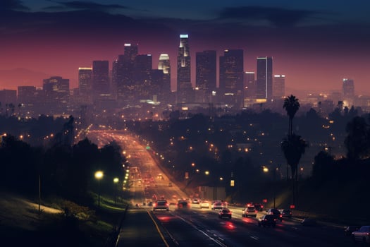 Los Angeles skyline at dusk, California, United States of America, Los Angeles at night, AI Generated photo