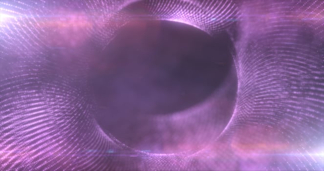 Round purple frame from energy magical glowing particles and light lines abstract background photo