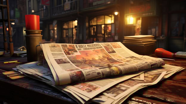 Paper newspaper with the latest world news, print media photo