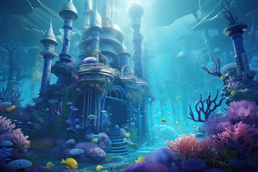 Tropical underwater world. Underwater world. 3D rendering, Underwater world. Fantasy illustration of a fantasy world. 3d rendering, AI Generated photo