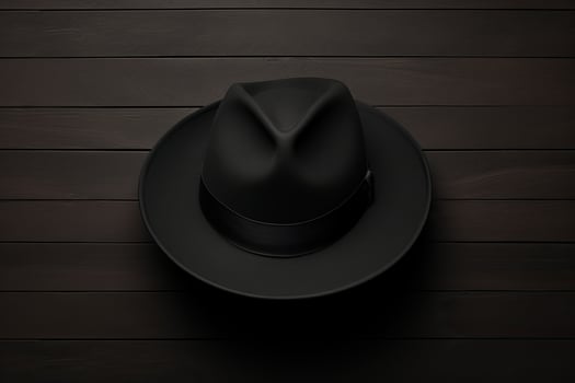 Black hat on wooden background. Generated by artificial intelligence photo