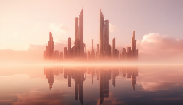 Floating in the Air Ethereal Nature and 3D Pastel Skyline AI generated photo