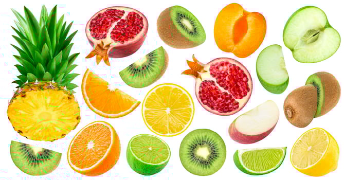 Set of cut fruits isolated on white background photo