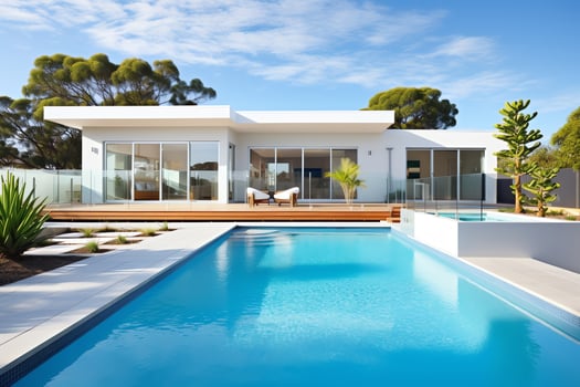 Exterior of beautiful modern minimal cubic house style, luxury residential architecture, AI Generated photo
