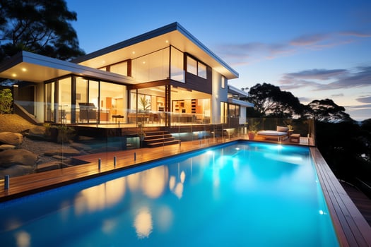 Exterior of luxury and modern beautiful minimal villa with swimming pool, AI Generated photo
