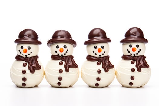 Macro shot of decorative chocolate snowmen isolated on a white background photo
