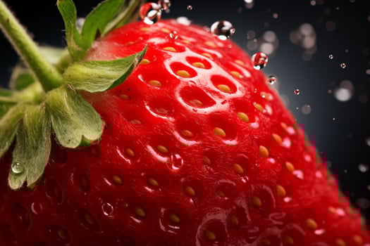 Strawberry with water drops on black background. Close up - AI Generated photo