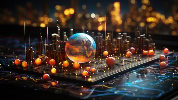 Abstract illustration of digital globe, concept of world integration and geopolitics, connecting the world photo
