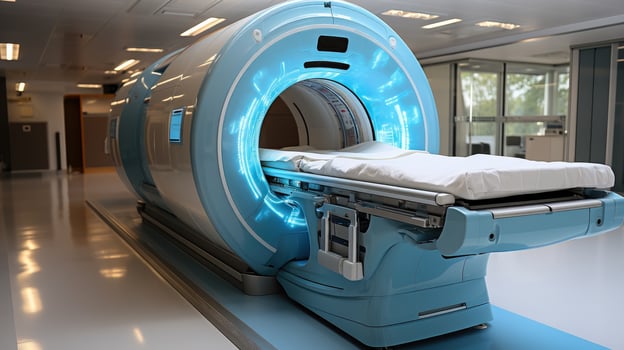 AI generated CT Scan Device in Hospital , Medical CT or MRI Medical Equipment and Health Care , Magnetic Resonance Imaging Machine , AI generative photo