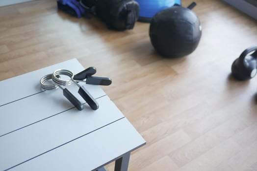Gym Equipment or Dumbbell Kettlebell in a gym bench photo