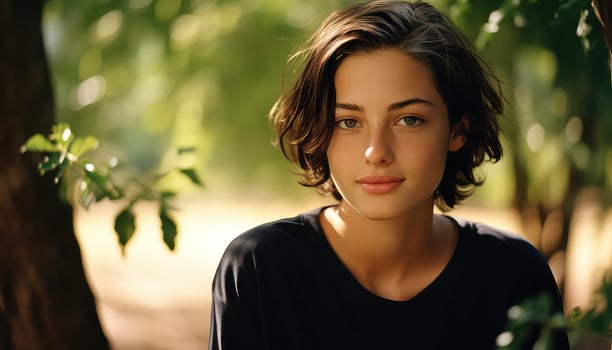 Youthful Intensity Close-Up Staring of a Girl AI generated photo