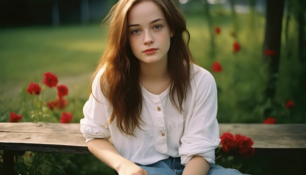 Intense Young Girl's Gaze in Close-Up View AI generated photo