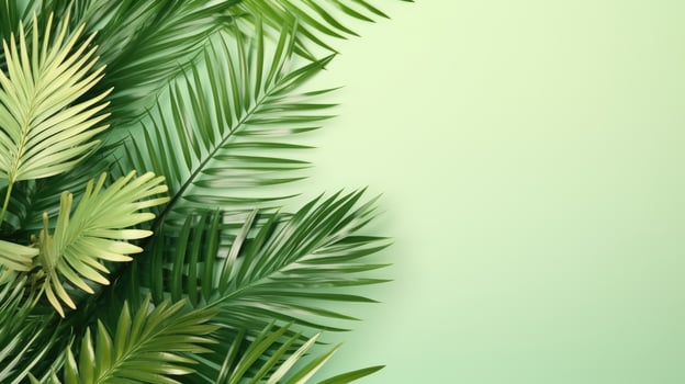 Summer tropical composition with green palm leaves. Generative AI photo