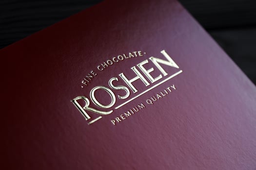 KHARKOV, UKRAINE - JANUARY 11, 2021 Rochen chocolate candies box. Roshen is Ukrainian Corporation was ranked 18th in Candy Industry Top 100 list of world's largest confectionery companies photo